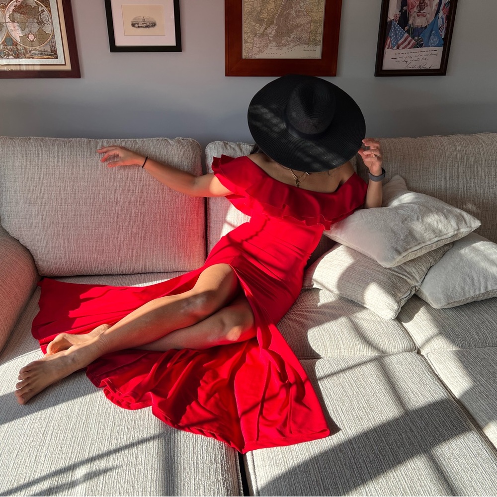 WINDSOR Red Ruffled-Off The Shoulder Dress - Picture 2 of 9